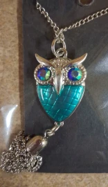 Woodland Friends Owls Collection -Jeweled Owl Turquoise Necklace  Hinged Tail Feathers
