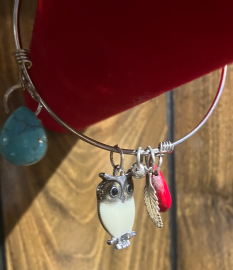 Woodland Friends Collection-Silver & White Owl. Bangle.Charm Bracelet