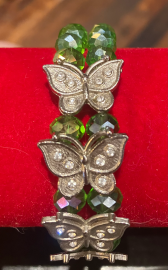 Woodland Friends Collection- Bracelet-Silver & Green Crystal Beaded Butterfly Stretch Bracelet