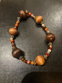 Bracelet-Natural wood and glass bead stretch bracelet